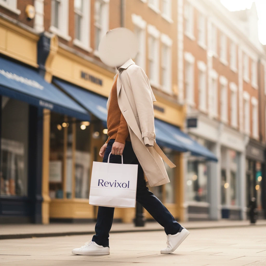 Anonymous person walking along a bright street, lifestyle photo